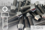 Titanium Bolts | Silver | M5 | ISO 4762 | Gr.5 | Tapered Head | Allen Key M5x35