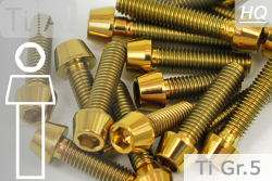 Titanium Bolts | Gold | M8 | ISO 4762 | Gr.5 | Tapered Head | Allen Key
