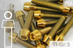 Titanium Bolts | Gold | M10x1.25 | ISO 4762 | Gr.5 | Tapered Head | Allen Key M10x1.25x85