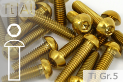 Titanium Bolts | Gold | M5 | ISO 7380 | Gr.5 | Button Head | Allen Key M5x8