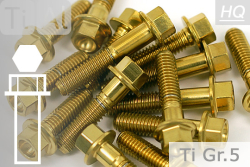 Titanium Bolts | Gold | M10x1.25 | ~EN 1665 | Gr.5 | Hex Flange M10x1.25x25