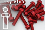 Aluminium Bolts | Red | M6 | DIN 912 | Taper Head | Hexalobular M6x12