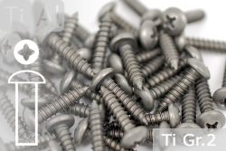 Titanium Screws | Silver | ST2.9 | DIN 7981 | Gr.2 | Pan Head | Cross-Recessed ST2.9x9.5mm