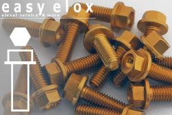 Alu Schrauben | Gold | M5 | ~DIN 6921 | Sechskant mit Flansch M5x25
