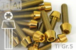 Titanium Bolts | Gold | M6 | DIN 912 | Gr.5 | Tapered...