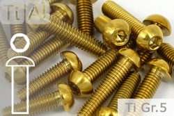 Titanium Bolts | Gold | M4 | ISO 7380 | Gr.5 | Button Head | Allen Key M4x15