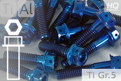 Titanium Bolts | Blue | M5 | ~DIN 6921 | Gr.5 | Flanged Hex Head + Allen Key